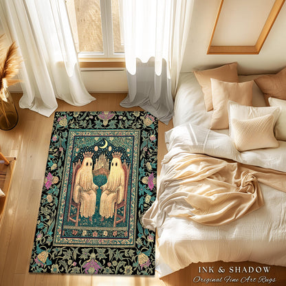 Victorian Gothic Lovers Area Rug | Eclectic Bedroom Dark Academia Style Decor Haunted Forest Theme Halloween Accent Whimsigothic Botanical
