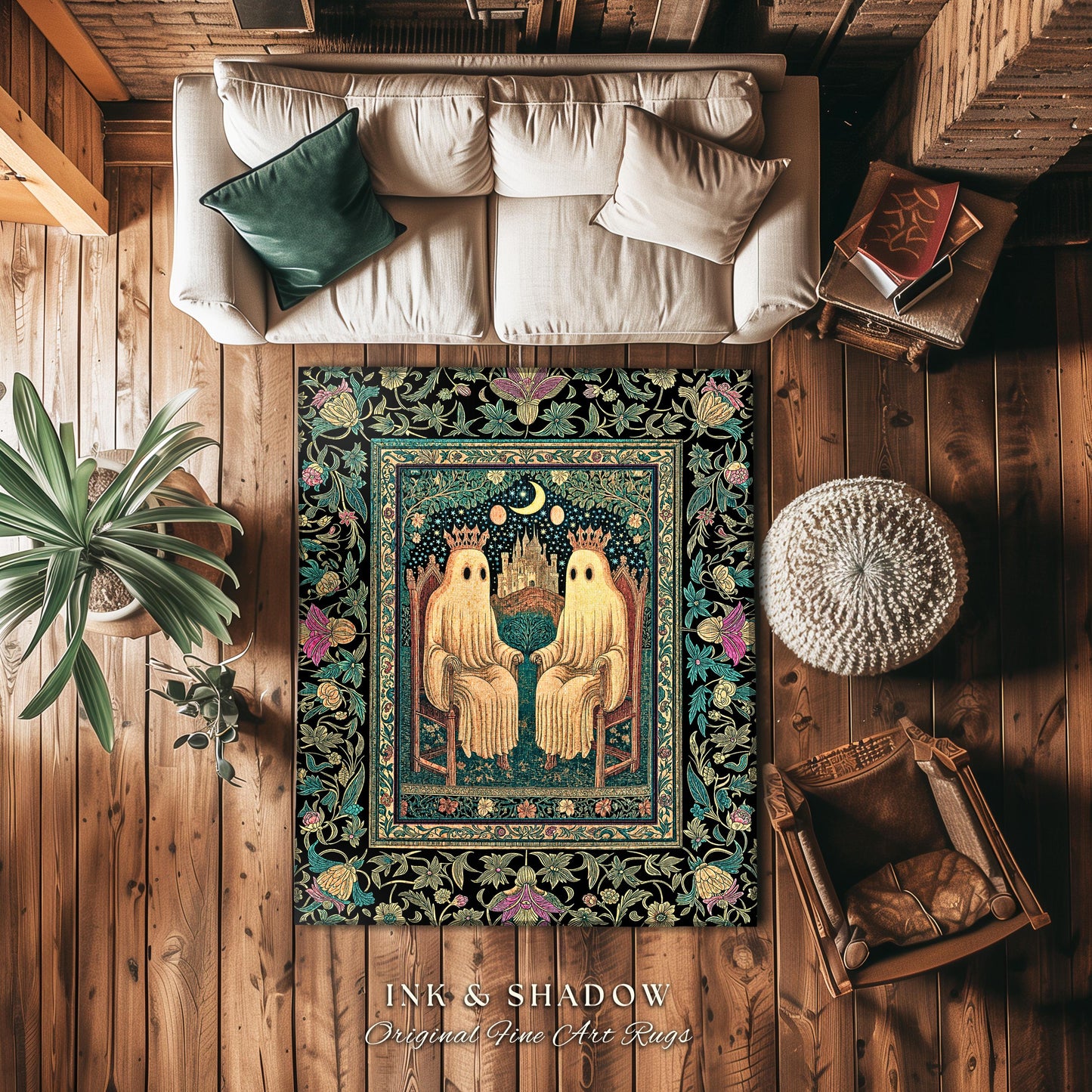 Victorian Gothic Lovers Area Rug | Eclectic Bedroom Dark Academia Style Decor Haunted Forest Theme Halloween Accent Whimsigothic Botanical