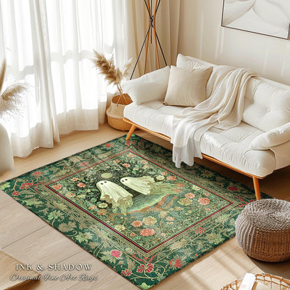 Soft Aesthetic Ghost Lovers Area Rug | Halloween Rug Cozy Fall Whimsigoth Decor Cottagecore Magic Botanical Fairytale Accent Spooky Cute |