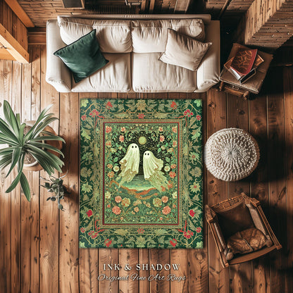 Soft Aesthetic Ghost Lovers Area Rug | Halloween Rug Cozy Fall Whimsigoth Decor Cottagecore Magic Botanical Fairytale Accent Spooky Cute |
