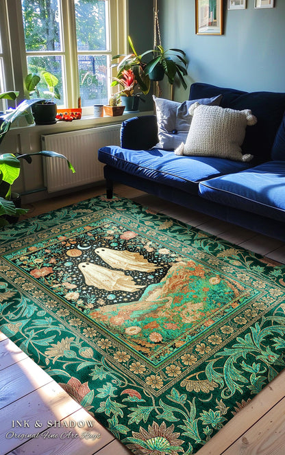 Cozy Moonlit Ghost Couple Area Rug | Whimsical Fall Rug Celestial Ghost Lovers Halloween Aesthetic Dark Cottagecore Magical Ethereal Decor |