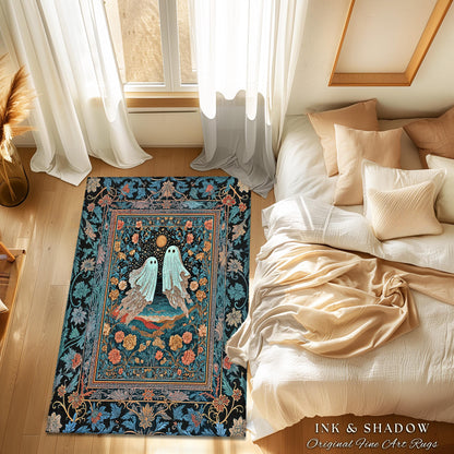 Witchy Whimsical Ghost Couple Area Rug | Gothic Accent Whimsigoth Style Celestial Halloween Home Decor Cottagecore Vibe Fairytale Aesthetic