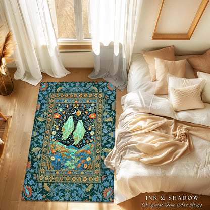 Starry Sky Spirit Couple Area Rug | Ethereal Whimsigothic Home Accent Dark Academia Aesthetic Celestial Gothic Cottagecore Cosmic Vibe Decor
