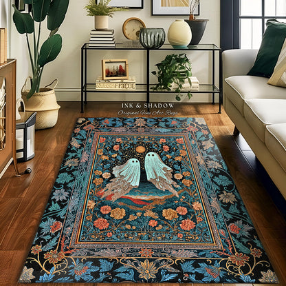 Witchy Whimsical Ghost Couple Area Rug | Gothic Accent Whimsigoth Style Celestial Halloween Home Decor Cottagecore Vibe Fairytale Aesthetic