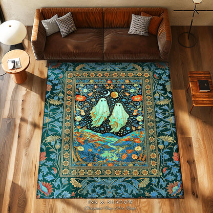 Starry Sky Spirit Couple Area Rug | Ethereal Whimsigothic Home Accent Dark Academia Aesthetic Celestial Gothic Cottagecore Cosmic Vibe Decor
