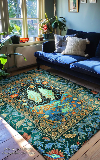 Starry Sky Spirit Couple Area Rug | Ethereal Whimsigothic Home Accent Dark Academia Aesthetic Celestial Gothic Cottagecore Cosmic Vibe Decor