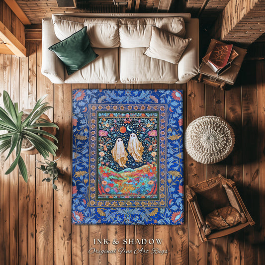 Star-Crossed Ghost Lovers Area Rug | Haunted Forest Cottagecore Bedroom Accent Celestial Halloween Whimsigoth Gothic Moody Botanical Decor