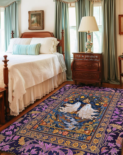 Rosy Aesthetic Celestial Ghost Rug | Gothic Ghost Lovers Bedroom Spooky Season Decor Witchy Style Fantasy Accent Baroque Fairytale Whimsy |