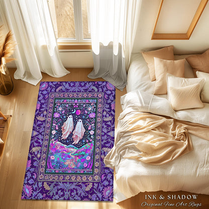 Cosmic Purple Ghost Landscape Rug | Ethereal Landscape Whimsical Accent Rug Cottagecore Halloween Bedroom Fairycore Aesthetic Floral Decor |