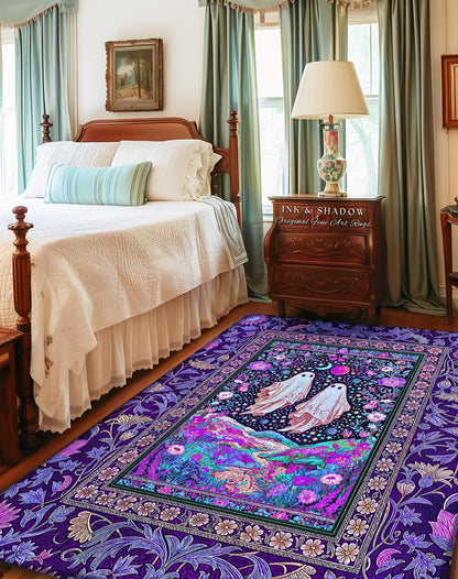 Cosmic Purple Ghost Landscape Rug | Ethereal Landscape Whimsical Accent Rug Cottagecore Halloween Bedroom Fairycore Aesthetic Floral Decor |