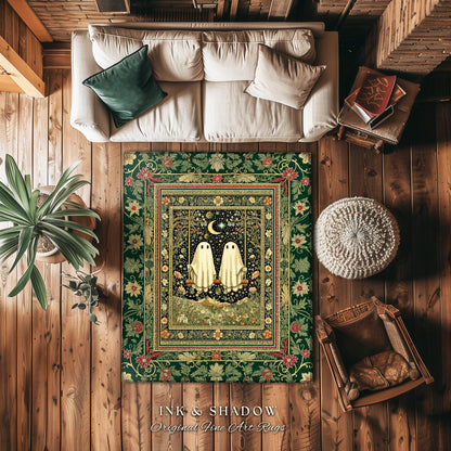 Golden Enchantment Floral Ghost Rug | Gothic Lovers Area Rug Gothic Bedroom Accent 'Til Death do us Part Mystical Decor Botanical Garden |