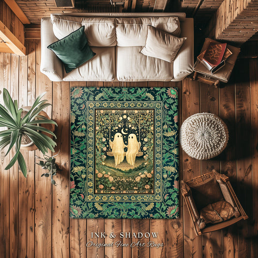 Eternally Yours Ghost Couple Rug | Haunted Lovers Area Rug Mystical Bedroom Accent Cozy Gothic Whimsy Botanical Garden Spooky Cute Spirits