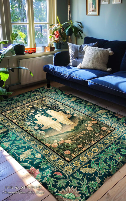 Eternally Yours Ghost Couple Rug | Haunted Lovers Area Rug Mystical Bedroom Accent Cozy Gothic Whimsy Botanical Garden Spooky Cute Spirits