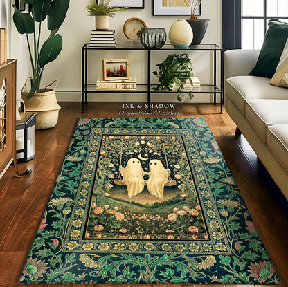 Eternally Yours Ghost Couple Rug | Haunted Lovers Area Rug Mystical Bedroom Accent Cozy Gothic Whimsy Botanical Garden Spooky Cute Spirits