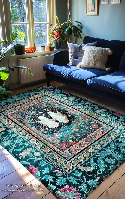 Starlit Ghost Swing Moody Area Rug | Celestial Bedroom Decor Autumn Aesthetic Dark Forest Gothic Accent Witchcore Cottagecore Fairytale Art