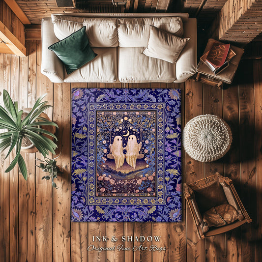Autumn Lovers Purple Area Rug | Celestial Gothic Ghost Lovers Decor Cottagecore Witchy Forest Accent Fairytale Bedroom Whimsigoth Aesthetic