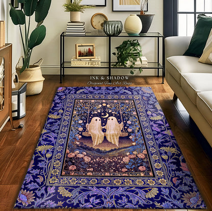 Autumn Lovers Purple Area Rug | Celestial Gothic Ghost Lovers Decor Cottagecore Witchy Forest Accent Fairytale Bedroom Whimsigoth Aesthetic