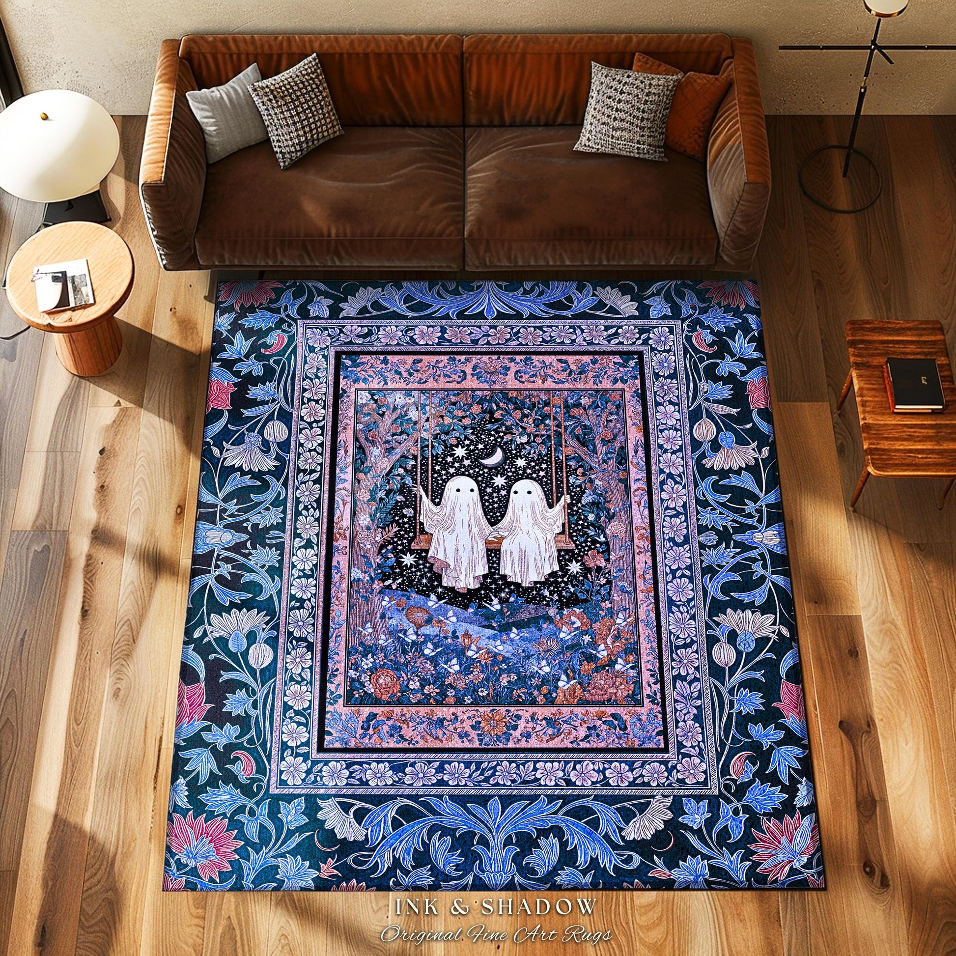 Midnight Magic Ghosts Area Rug | Enchanted Forest Bedroom Moody Accent Pastel Folklore-Inspired Whimsigoth Halloween Style Romantic Decor |
