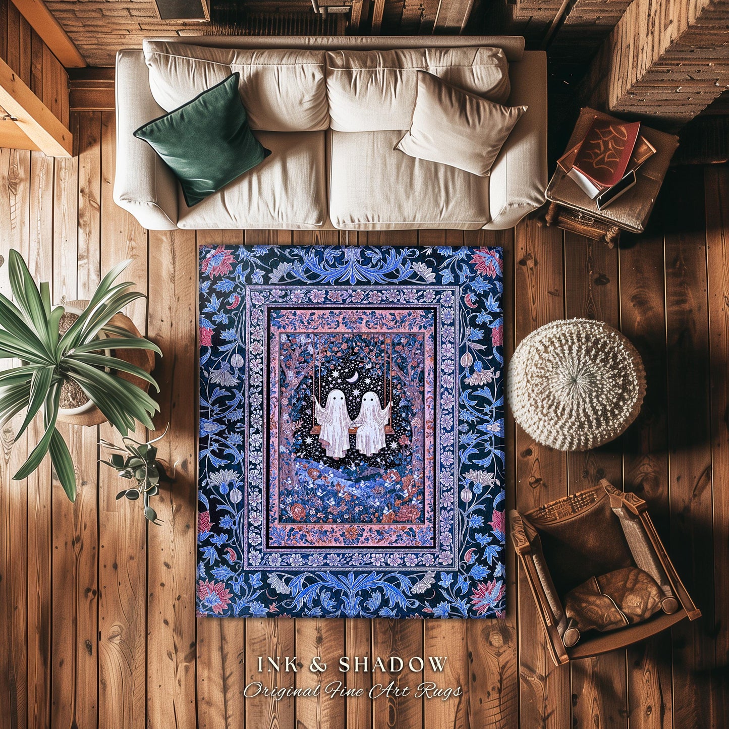 Midnight Magic Ghosts Area Rug | Enchanted Forest Bedroom Moody Accent Pastel Folklore-Inspired Whimsigoth Halloween Style Romantic Decor |