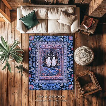 Midnight Magic Ghosts Area Rug | Enchanted Forest Bedroom Moody Accent Pastel Folklore-Inspired Whimsigoth Halloween Style Romantic Decor |