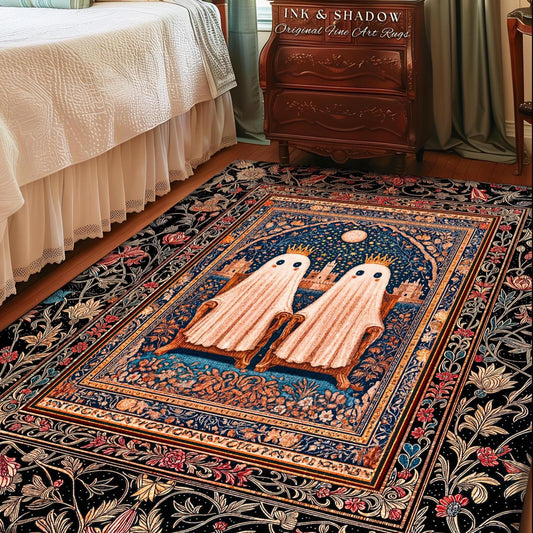 Kindred Spirits Royal Area Rug | Cute Halloween Home Accent Cozy Gothic Decor Dark Academia Style Ghost Motif Rug Whimsigoth Decor Bohemian
