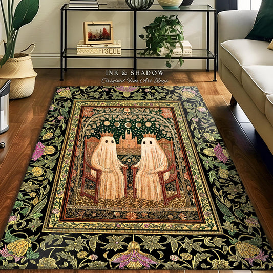 Royal Moonlit Ghost Lovers Rug | Cozy Gothic Bedroom Whimsigoth Style Dark Academia Aesthetic Haunted Halloween Cozy Accent Eclectic Decor