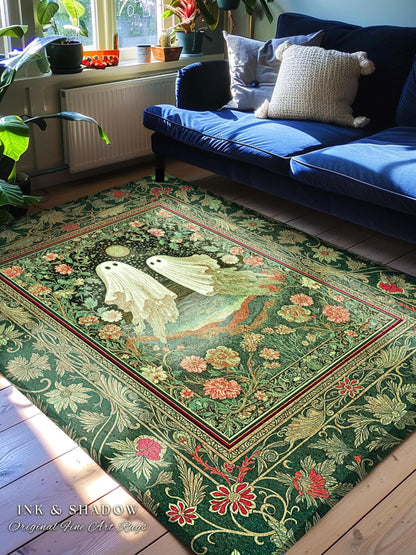 Soft Aesthetic Ghost Lovers Area Rug | Halloween Rug Cozy Fall Whimsigoth Decor Cottagecore Magic Botanical Fairytale Accent Spooky Cute |