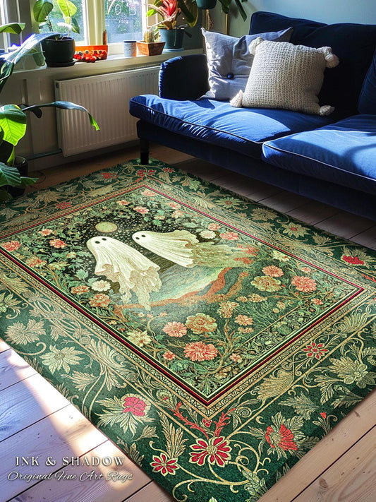 Soft Aesthetic Ghost Lovers Area Rug | Halloween Rug Cozy Fall Whimsigoth Decor Cottagecore Magic Botanical Fairytale Accent Spooky Cute |