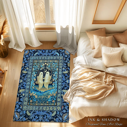 Whimsigothic Ghost Lovers Area Rug | Enchanted Autumn Blues Bedroom Accent Halloween Floral Witchy Style Folklore-Inspired Dark Gothic Rug