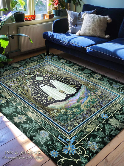 Dark Forest Swing Area Rug | Moody Bedroom Accent Gothic Garden Ghosts Autumn Whimsical Decor Gothic Flower Rug Botanical Academia Halloween