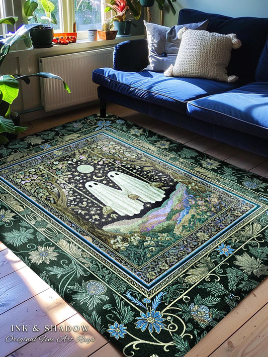 Dark Forest Swing Area Rug | Moody Bedroom Accent Gothic Garden Ghosts Autumn Whimsical Decor Gothic Flower Rug Botanical Academia Halloween