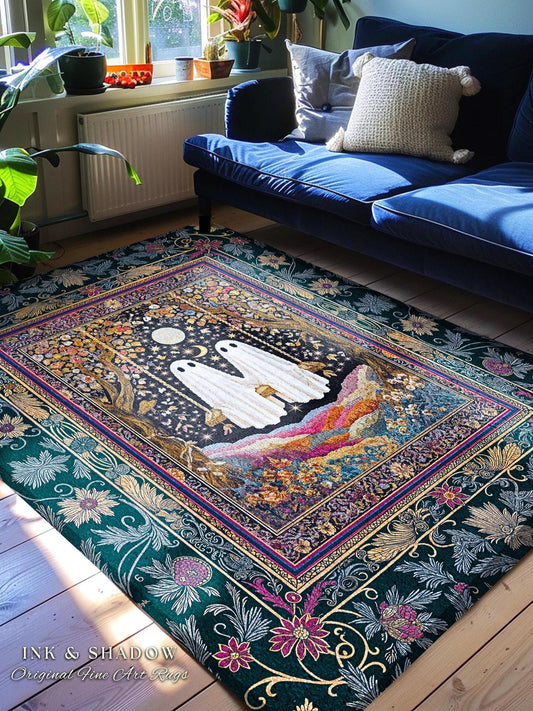Moody Moonlit Forest Swing Ghost Rug | Celestial Lovers Area Rug Gothic Cottagecore Decor Witchy Accent Witchcore Fairytale Autumn Aesthetic
