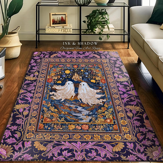 Rosy Aesthetic Celestial Ghost Rug | Gothic Ghost Lovers Bedroom Spooky Season Decor Witchy Style Fantasy Accent Baroque Fairytale Whimsy |