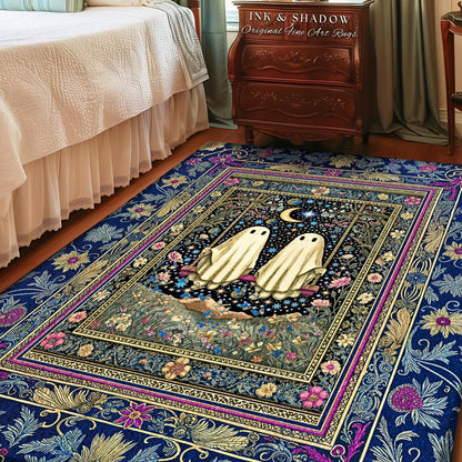 Whimsical Autumn Ghosts Accents Rug | Floral Ornate Bedroom Accent Autumnal Style Whimsigoth Decor Halloween Wallflower Cottagecore Rug Cute