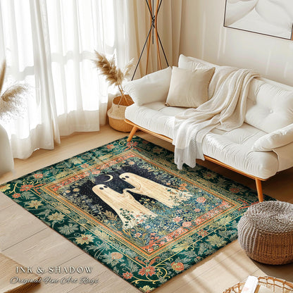 Wildflower Spirits Folklore Area Rug | Scandi Halloween Bedroom Decor Floral Whimsigoth Accent Enchanted Gothic Cozy Celestial Inspired Rug
