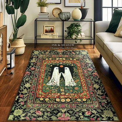 Baroque Haunted Garden Ghost Rug | Elegant Halloween Dark Cottagecore Bedroom Accent Whimsigoth Haunted Cozy Spirit Floral Enchantment Boho