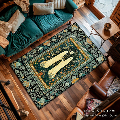 Autumn Aesthetic Cute Ghost Rug | Whimsical Scandinavian Halloween Decor Dark Cottagecore Haunted Home Accent Celestial Enchanted Style |