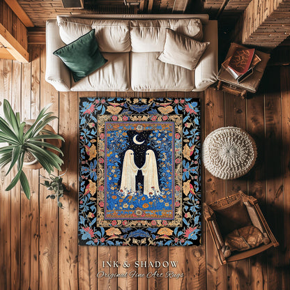 Dreamy Floral Spirits Area Rug | Moody Celestial Cottagecore Bedroom Accent Floral Halloween Ghost Decor Whimsigoth Ornate Gothic Enchanted
