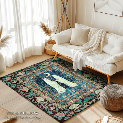 Secret Garden Ghost Lovers Rug | Cozy Cottagecore Bedroom Accent Floral Halloween Decor Celestial Whimsigoth Gothic Enchanted Moody Home |