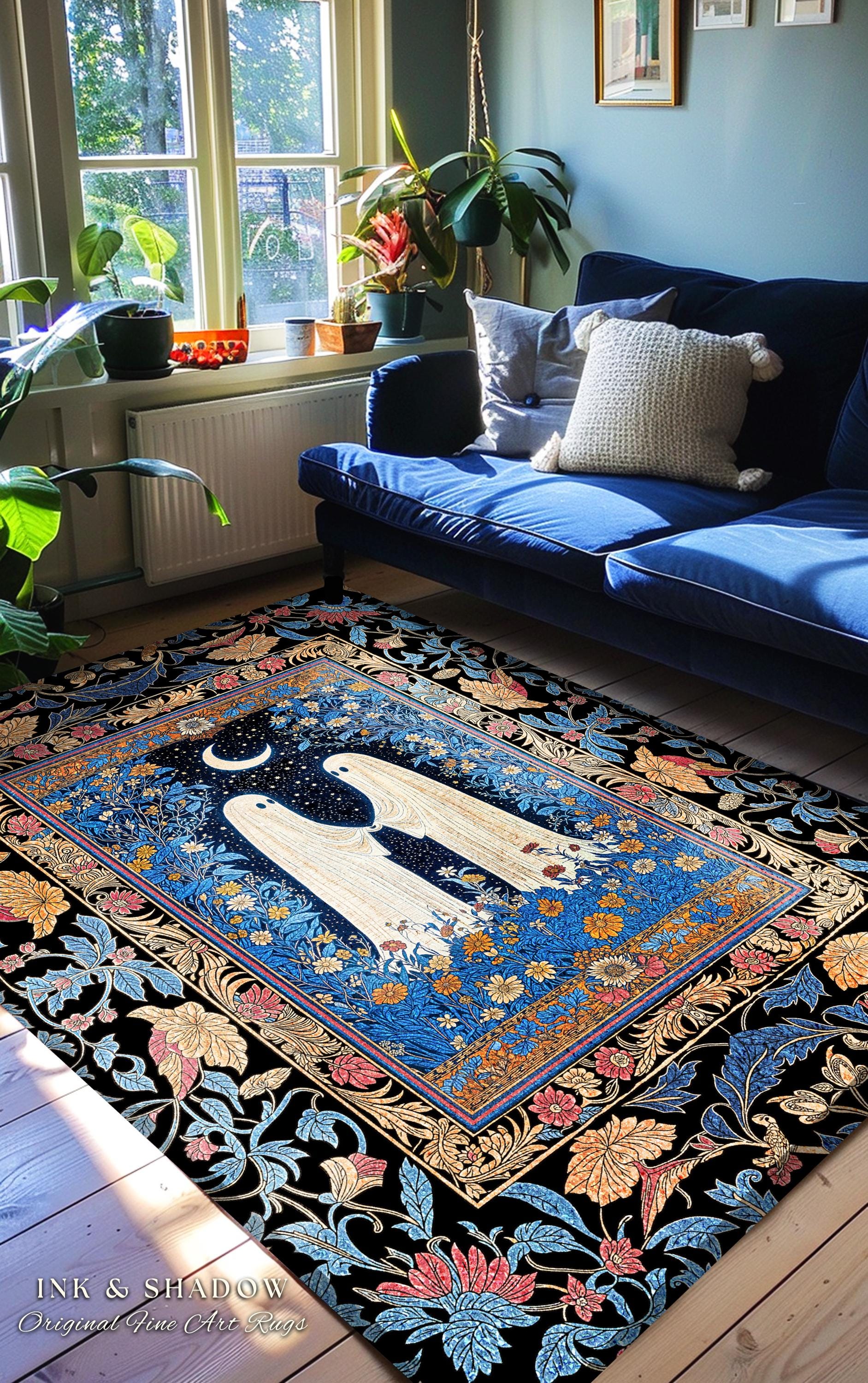 Dreamy Floral Spirits Area Rug | Moody Celestial Cottagecore Bedroom Accent Floral Halloween Ghost Decor Whimsigoth Ornate Gothic Enchanted