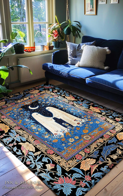Dreamy Floral Spirits Area Rug | Moody Celestial Cottagecore Bedroom Accent Floral Halloween Ghost Decor Whimsigoth Ornate Gothic Enchanted