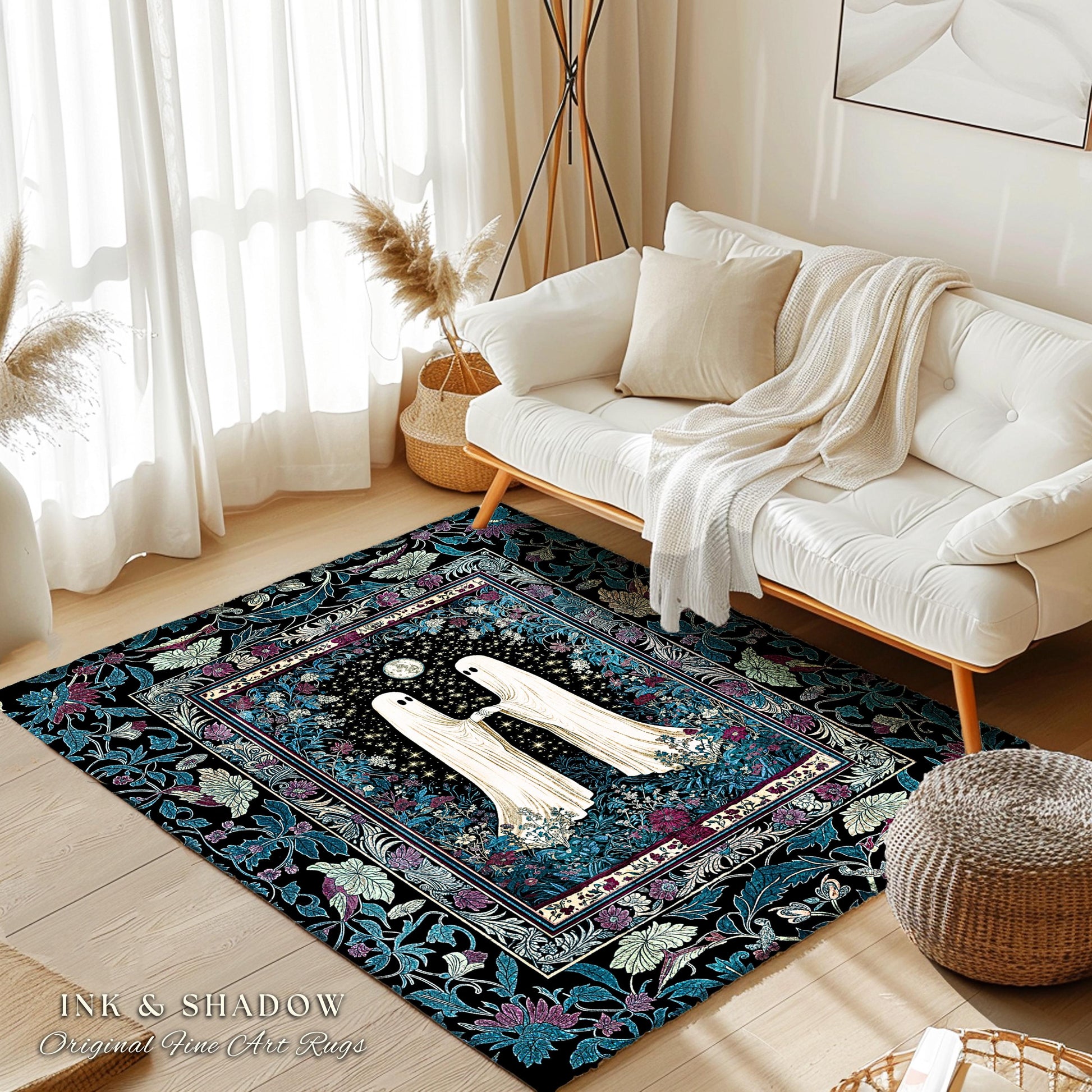 Twilight Grove Mystic Ghost Area Rug | Gothic Bedroom Decor Spirit-Inspired Cozy Fall Accent Whimsigoth Celestial Halloween Maximalist Style