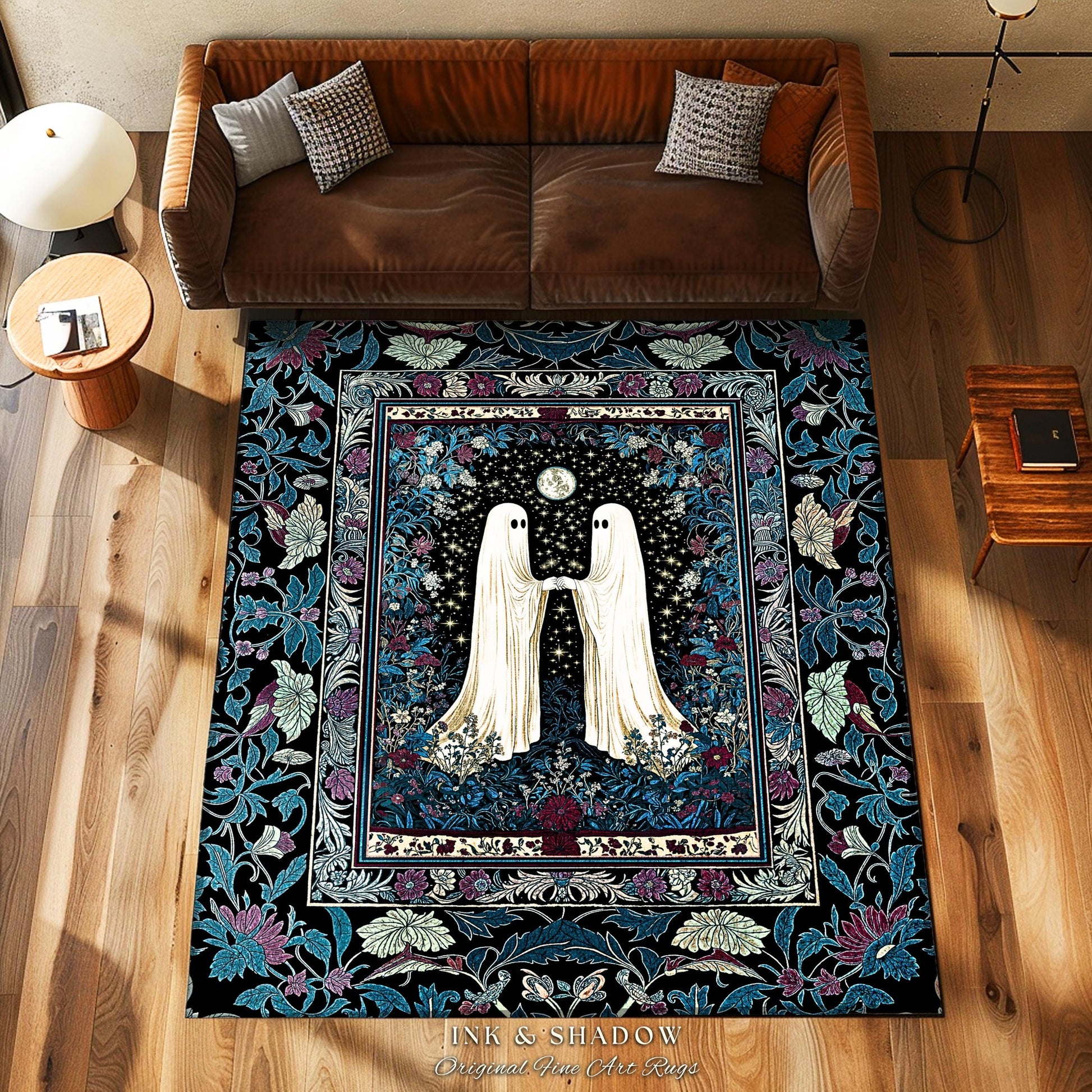 Twilight Grove Mystic Ghost Area Rug | Gothic Bedroom Decor Spirit-Inspired Cozy Fall Accent Whimsigoth Celestial Halloween Maximalist Style