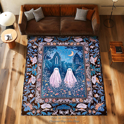 Pastel Celestial Ghost Lovers Area Rug | Spooky Eclectic Accent Whimsical Cute Halloween Decor Home Gift Enchanted Spirits Gothic Bedroom