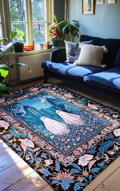 Pastel Celestial Ghost Lovers Area Rug | Spooky Eclectic Accent Whimsical Cute Halloween Decor Home Gift Enchanted Spirits Gothic Bedroom