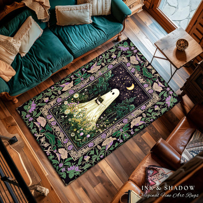 Moody Forest Spirit Ghost Accent Rug | Dark Whimsigoth Celestial Bedroom Rug Witchy Mystical Reading Room Decor Fall Home Aesthetic Cozy |