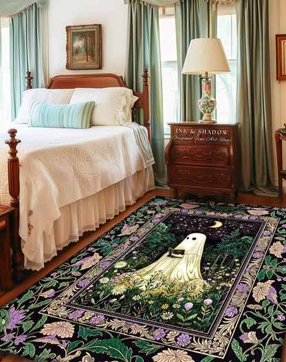 Moody Forest Spirit Ghost Accent Rug | Dark Whimsigoth Celestial Bedroom Rug Witchy Mystical Reading Room Decor Fall Home Aesthetic Cozy |