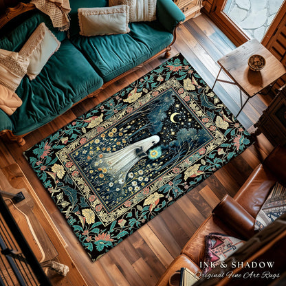 Magical Meadow Haunted Ghost Rug | Whimsigoth Halloween Cottagecore Bedroom Rug Mystic Gothic Decor Home Accent Fall Spirit Book Nook Style