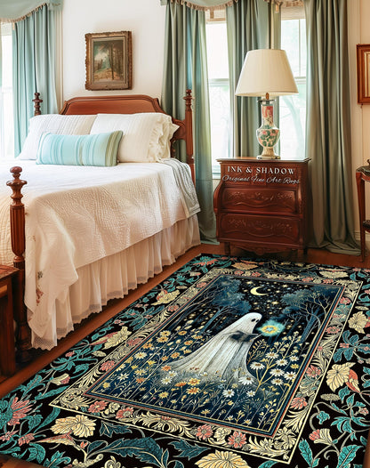 Magical Meadow Haunted Ghost Rug | Whimsigoth Halloween Cottagecore Bedroom Rug Mystic Gothic Decor Home Accent Fall Spirit Book Nook Style