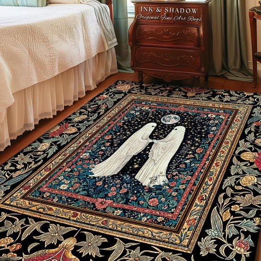 Haunted Rose Garden Area Rug | Folklore Aesthetic Ghost Couple Cottagecore Bedroom Accent Celestial Decor Whimsigoth Cozy Enchanted Home